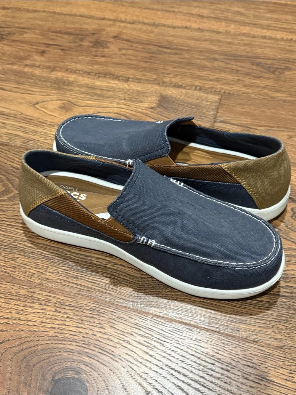 CROCS Men's Slip-On Loafers in Navy and Brown